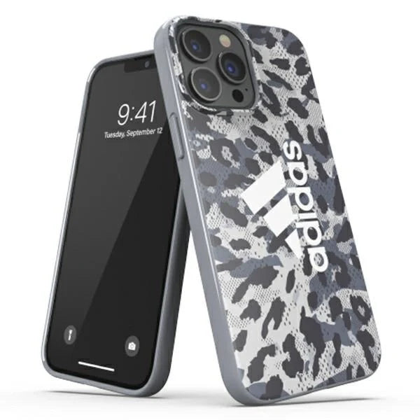 Capa para iPhone 13 Pro Adidas Padrão Leopardo Cinzenta