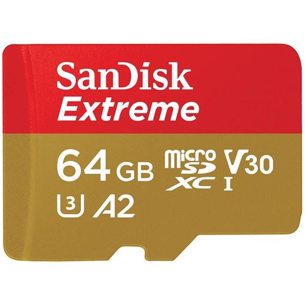 Cartão de Memória SanDisk 64GB Micro SDXC Extreme UHS-I A2 V30 U3 Class10 + Adapter SDSQXA2-064G-GN6AA