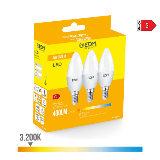 Kit 3 Lâmpadas Vela LED EDM / Luz Quente 3200K / Ø3.6x10cm / 98204