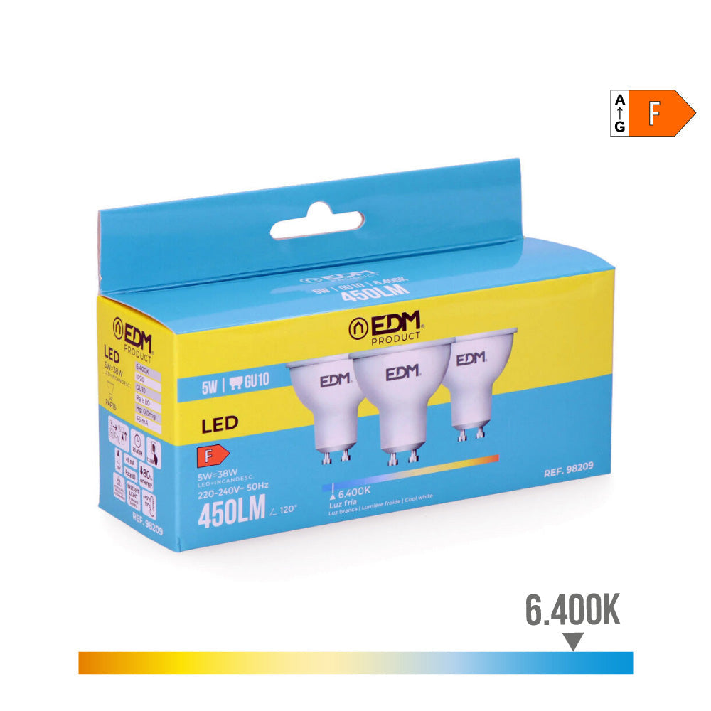 Kit 3 Lâmpadas Dicroicas LED EDM / Luz Fria 6400K / Ø5x5,5cm / 98209