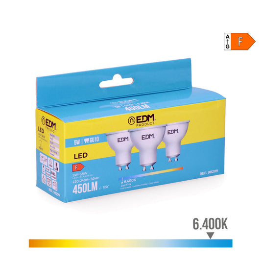 Kit 3 Lâmpadas Dicroicas LED EDM / Luz Fria 6400K / Ø5x5,5cm / 98209