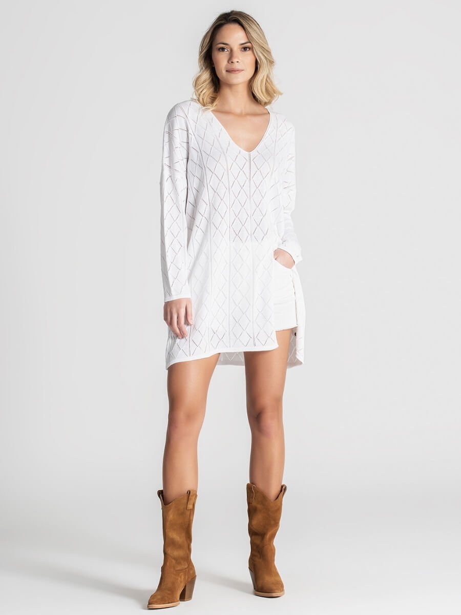 TÚNICA PERFURADA DECOTE EM V RUGA 3030