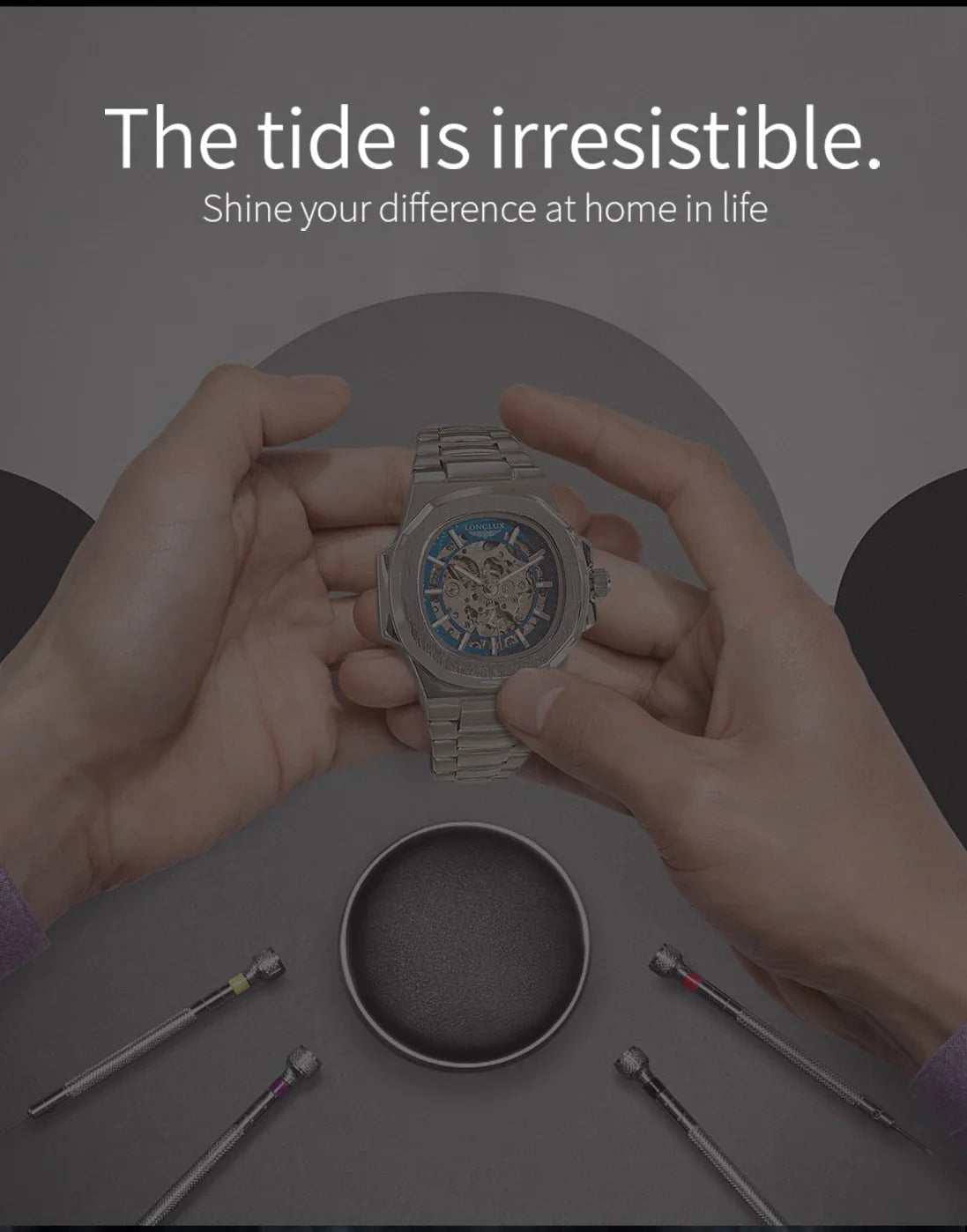 LONGLUX Luxury Automatic Skeleton Watch – Stainless Steel Waterproof Mechanical Timepiece for Men