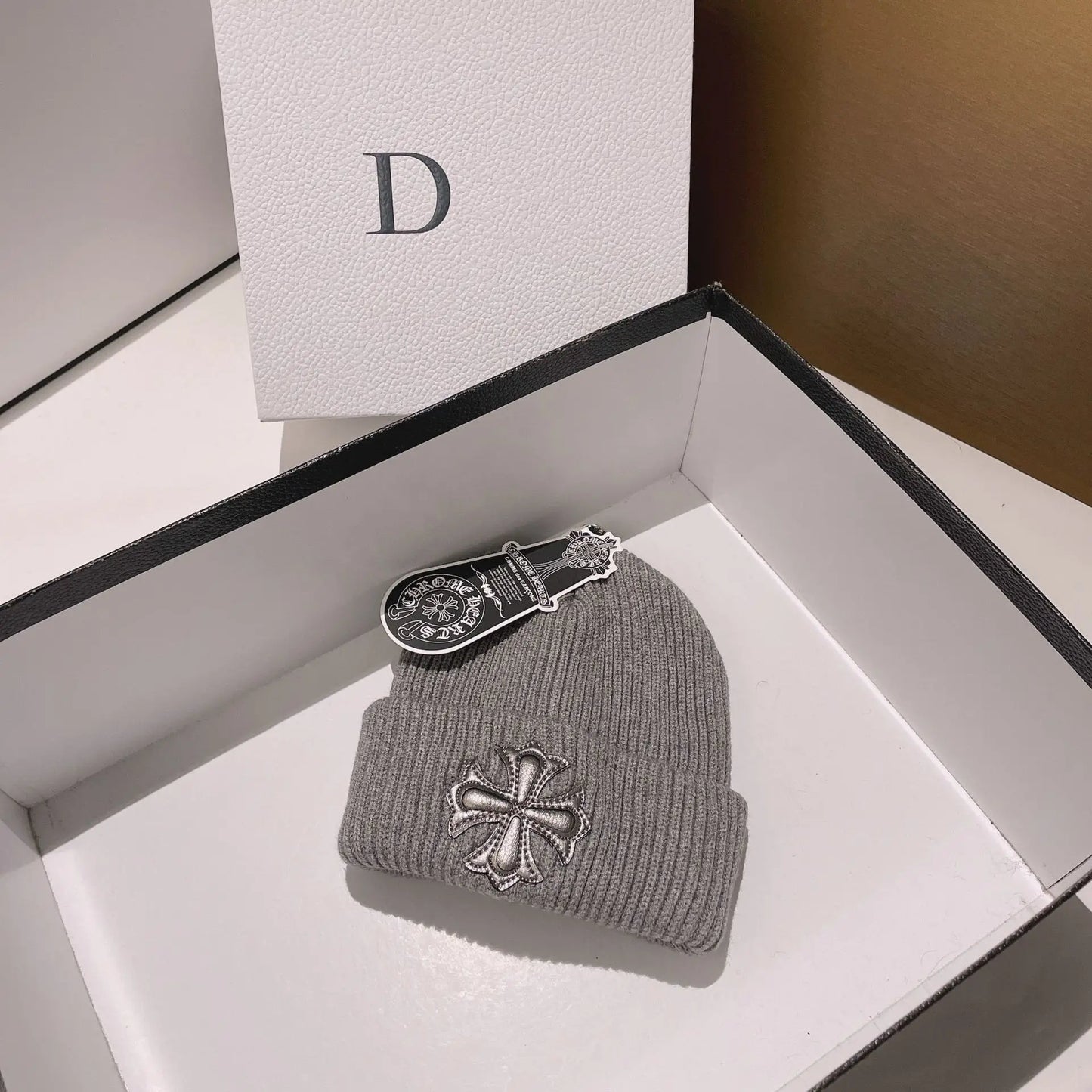 Double-Layer Warm Knitted Wool Hat – Stylish Cross Chrome Hearts Beanie