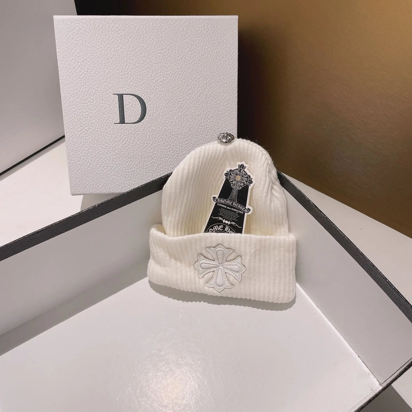 Double-Layer Warm Knitted Wool Hat – Stylish Cross Chrome Hearts Beanie