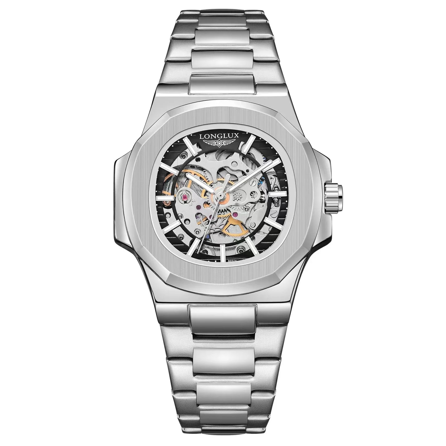 LONGLUX Luxury Automatic Skeleton Watch – Stainless Steel Waterproof Mechanical Timepiece for Men