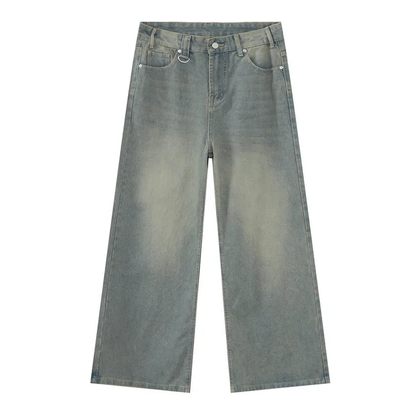 Washed Denim Pants – Loose Wide-Leg Straight Jeans for Men | 2024/2015 Retro Streetwear