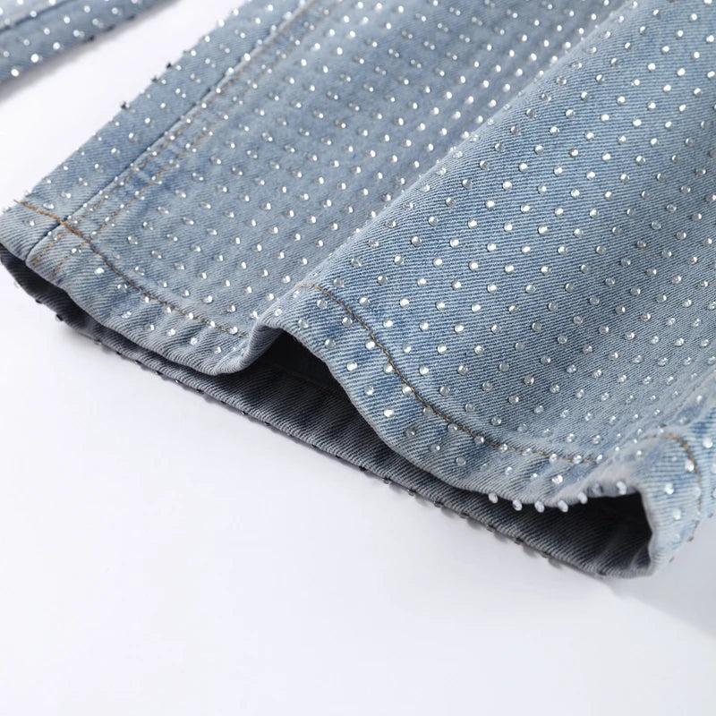 Y2K Shiny Rhinestone Wide Leg Jeans – High Street Full Diamond Denim for Women