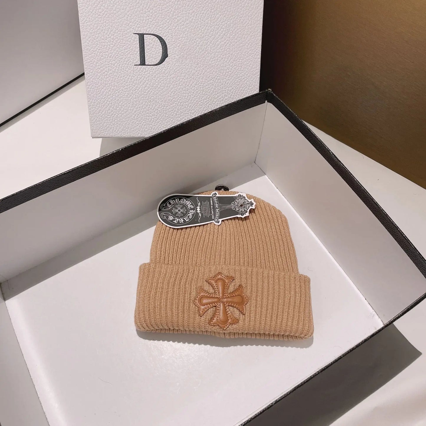 Double-Layer Warm Knitted Wool Hat – Stylish Cross Chrome Hearts Beanie