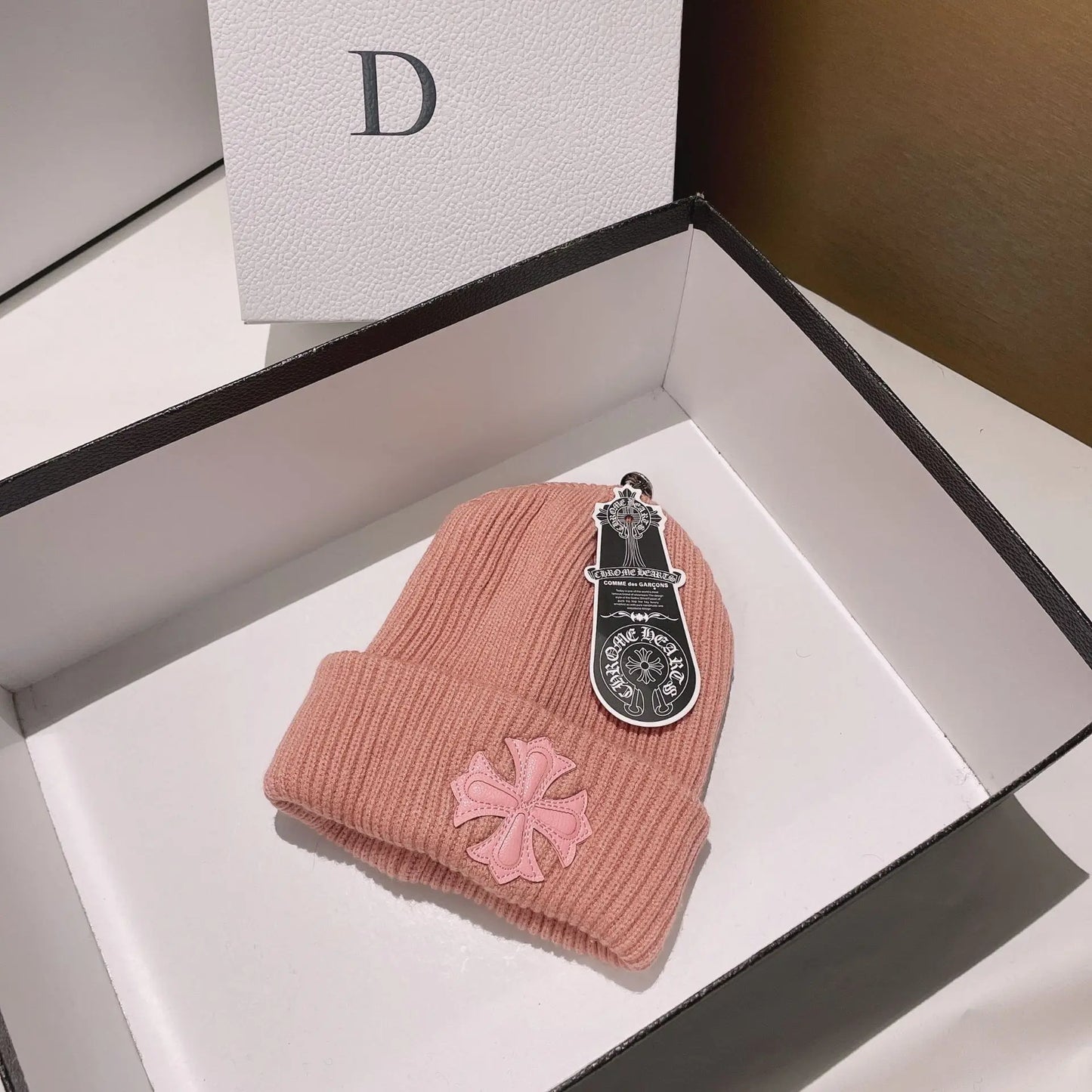 Double-Layer Warm Knitted Wool Hat – Stylish Cross Chrome Hearts Beanie