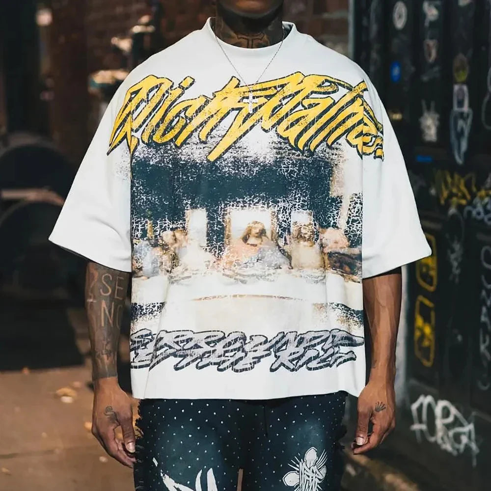 Y2K Super Oversized T-Shirt – Faith & Streetwear Cross Graphic Tee for Men