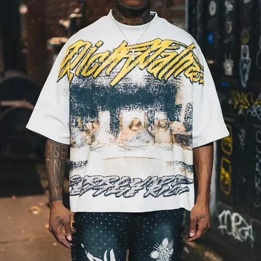 Y2K Super Oversized T-Shirt – Faith & Streetwear Cross Graphic Tee for Men