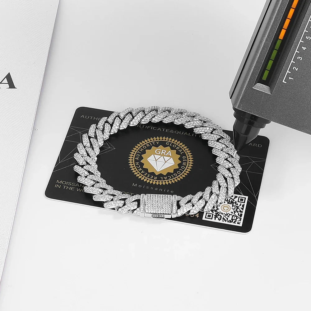 Miami Cuban Link Bracelet – Luxury 925 Silver Pulseira Masculina com Pedras VVS Moissanite | GRA Certified Iced-Out Dripication