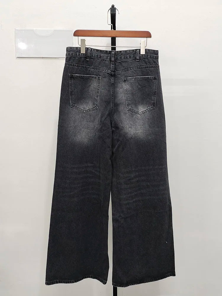 Washed Denim Pants – Loose Wide-Leg Straight Jeans for Men | 2024/2015 Retro Streetwear