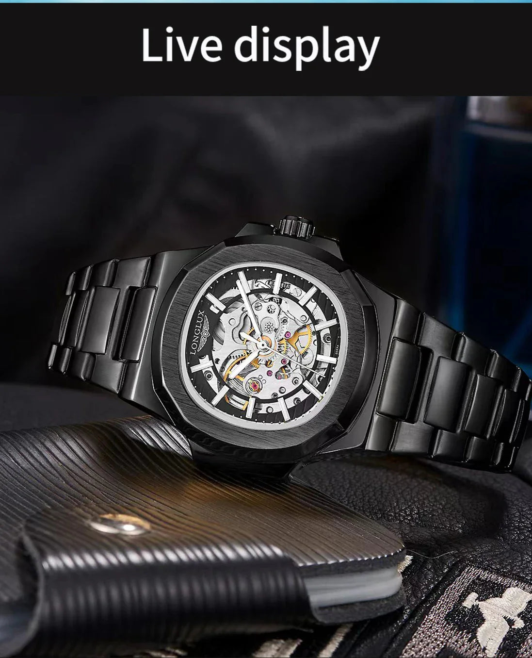 LONGLUX Luxury Automatic Skeleton Watch – Stainless Steel Waterproof Mechanical Timepiece for Men