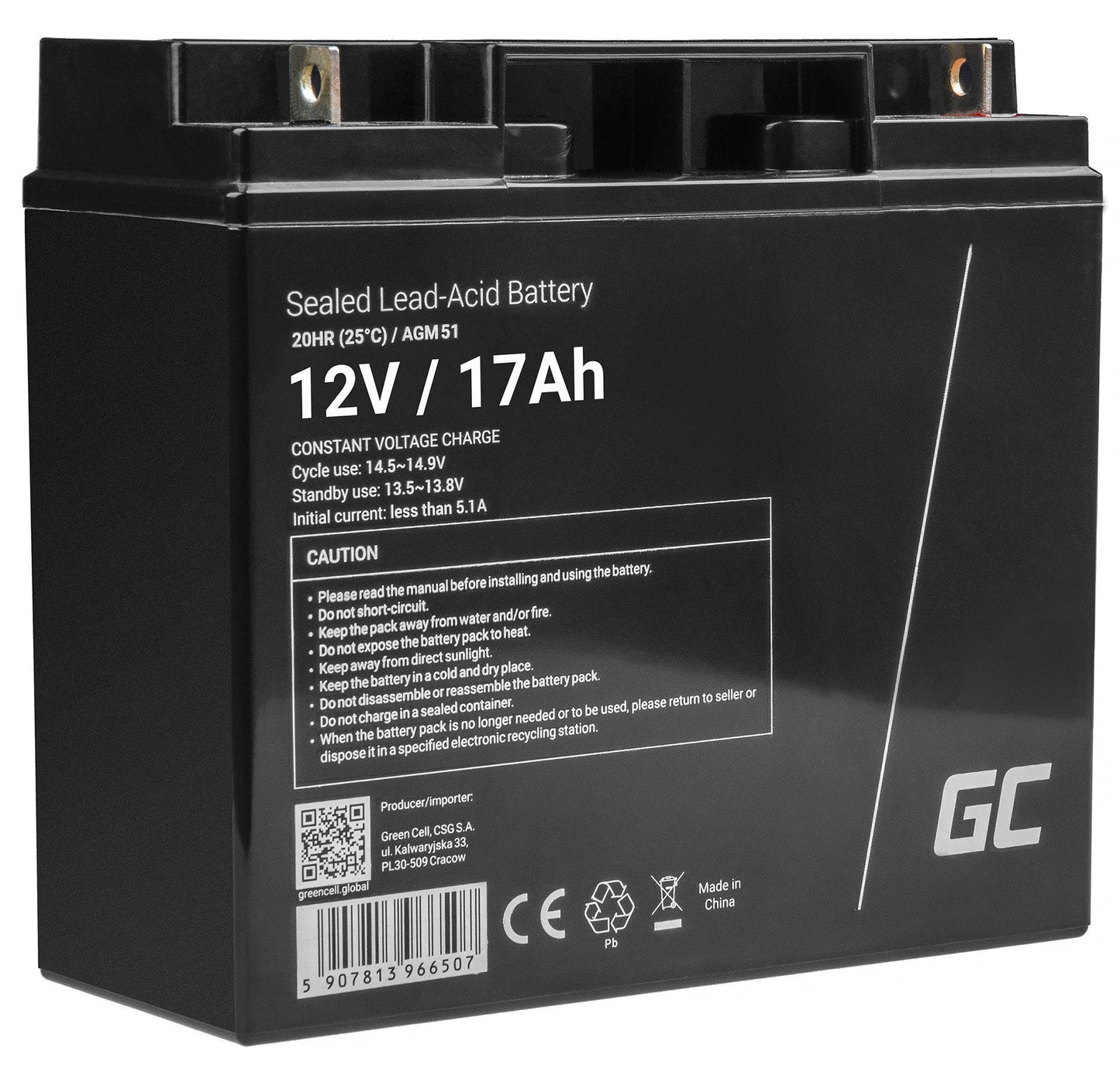 Bateria Green Cell AGM51 selada de chumbo-ácido (VRLA) 17Ah 12V