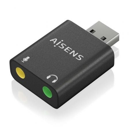 Tarjeta de Som Aisens A106-0768 / USB Macho / 2x Jack 3.5 Fêmea / Preto
