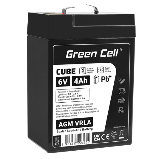 Bateria de Chumbo Gel Green Cell AGM VRLA IP54 6V 4Ah AGM6V4AH-J