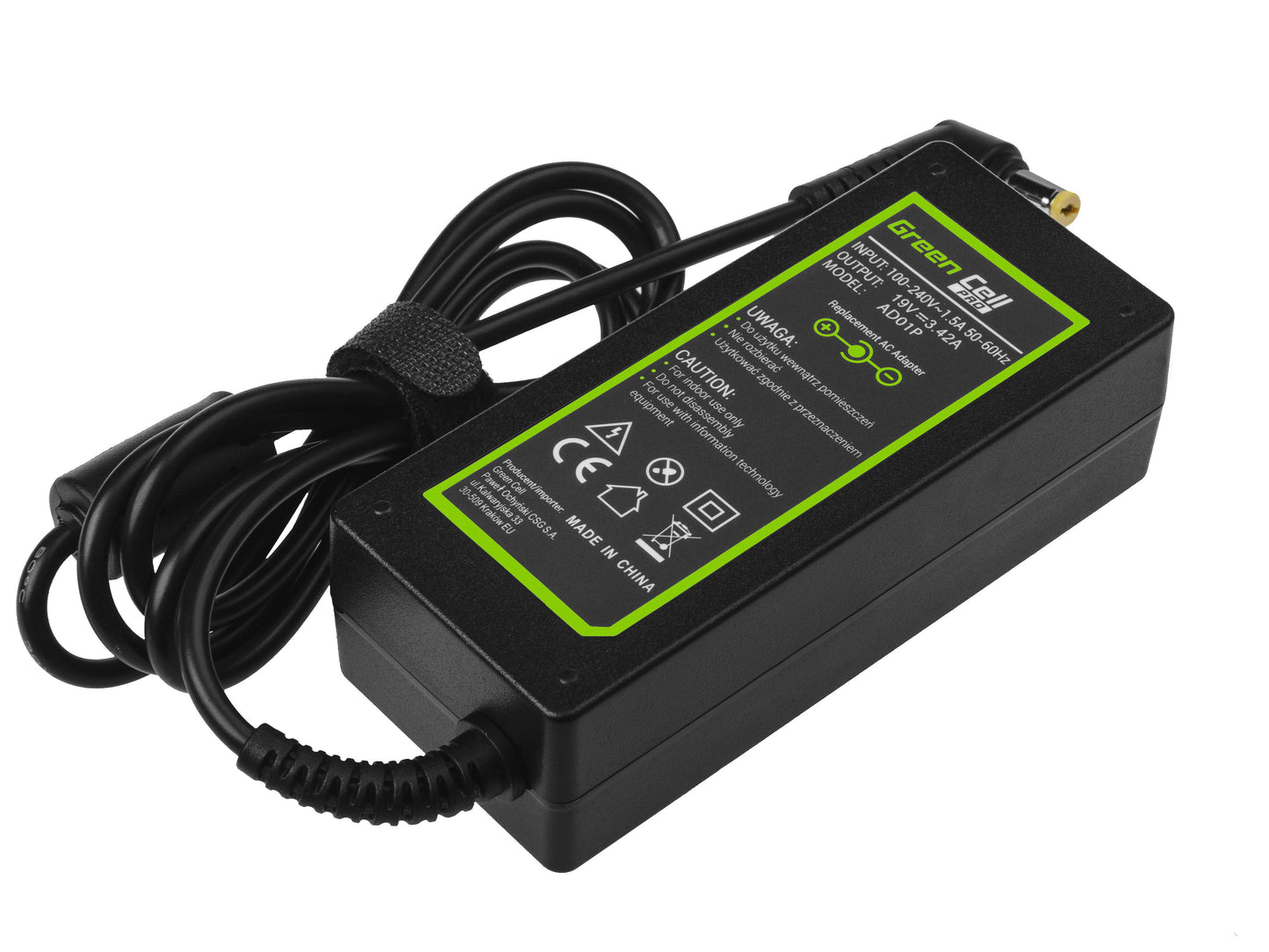 Green Cell Carregador AC Adapter Acer 60W 19V 3.42A 5.5mm-1.7mm AD01P