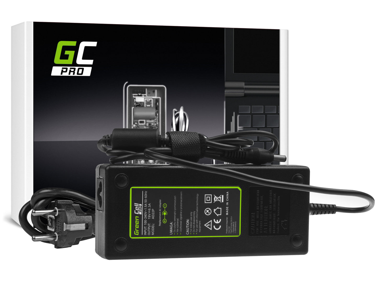 Green Cell PRO Carregador Portátil 19V 6.3A 120W para Asus G56 G60 K73 K73S K73SD K73SV F750 X750 MSI GE70 GT780