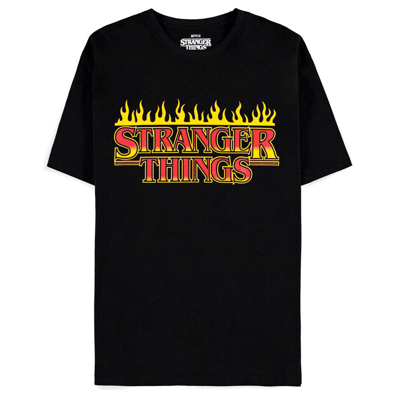 Tshirt DIFUZED Preta Logo Stranger Things em Chamas Tamanho S